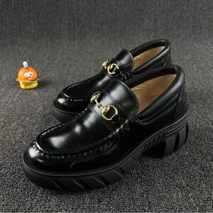 Gucci Black Chunky Loafers with Gold Accent
